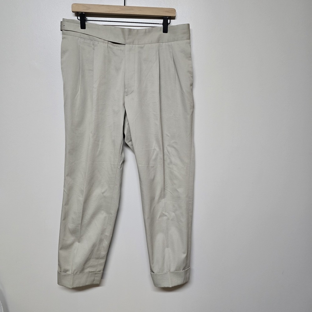 Suitsupply Felini Pants 54 Beige Cotton Cashmere Solbiati Fabric Pleated Cuffed‎